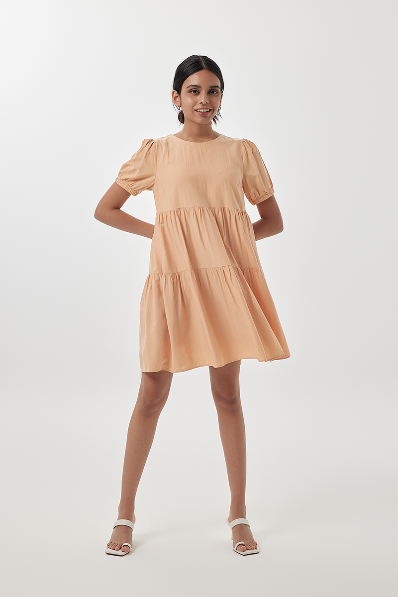 Fenella Tiered Babydoll Dress in Melon