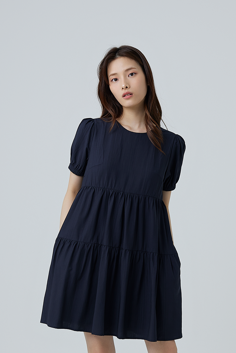 Fenella Tiered Babydoll Dress in Navy Blue