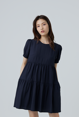 Fenella Tiered Babydoll Dress in Navy Blue