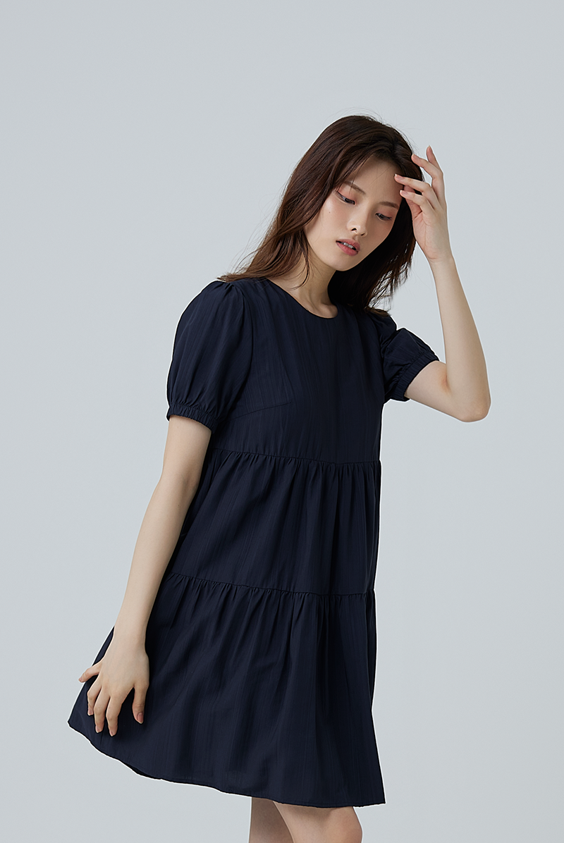 Fenella Tiered Babydoll Dress in Navy Blue