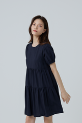 Fenella Tiered Babydoll Dress in Navy Blue