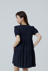 Fenella Tiered Babydoll Dress in Navy Blue