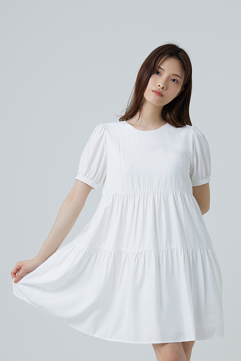 Fenella Tiered Babydoll Dress in White