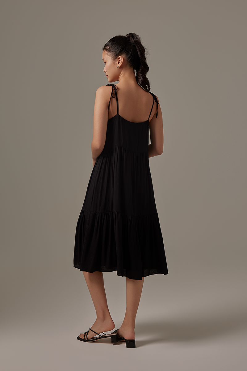 Starley Ribbon Tiered Dress in Black