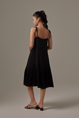Starley Ribbon Tiered Dress in Black