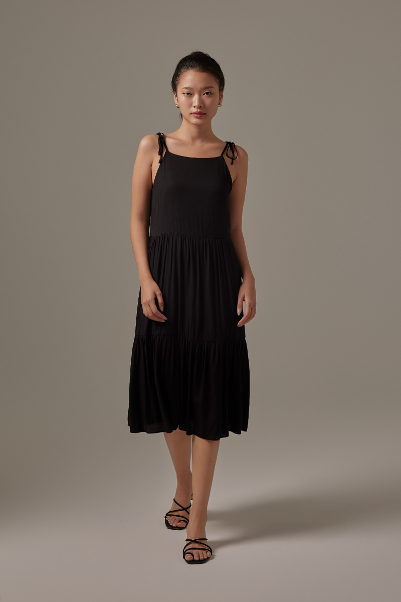 Starley Ribbon Tiered Dress in Black