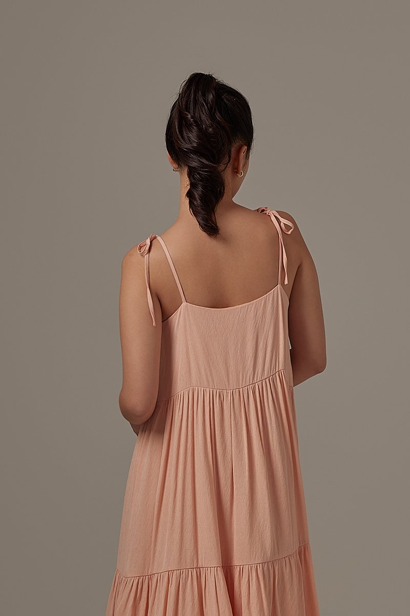 Starley Ribbon Tiered Dress in Melon