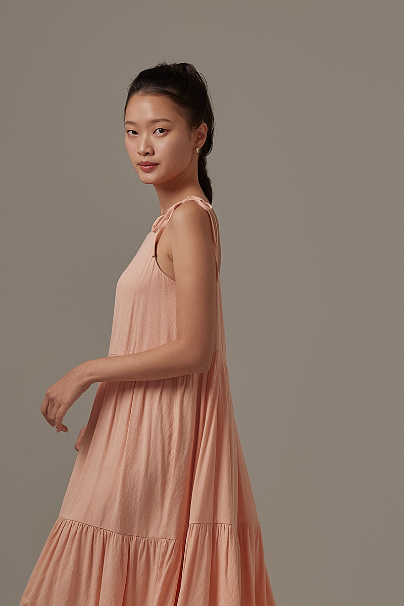 Starley Ribbon Tiered Dress in Melon