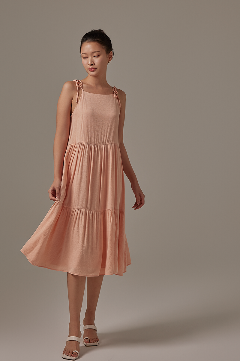 Starley Ribbon Tiered Dress in Melon