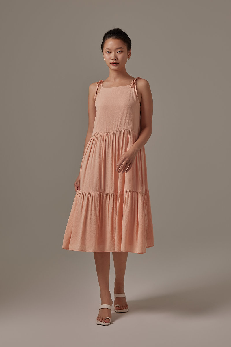 Starley Ribbon Tiered Dress in Melon
