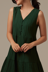 Angie V-neck Sleeveless Dress in Pine Green