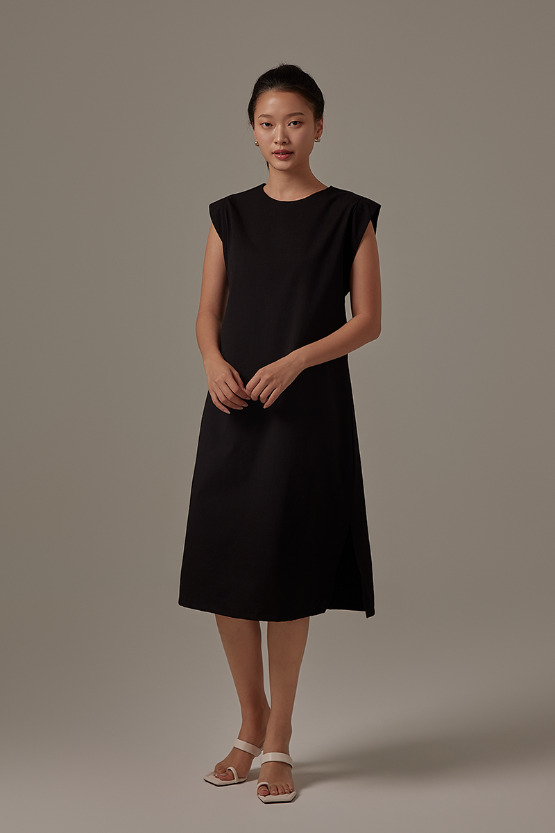 Klaara Side Slit Dress in Black