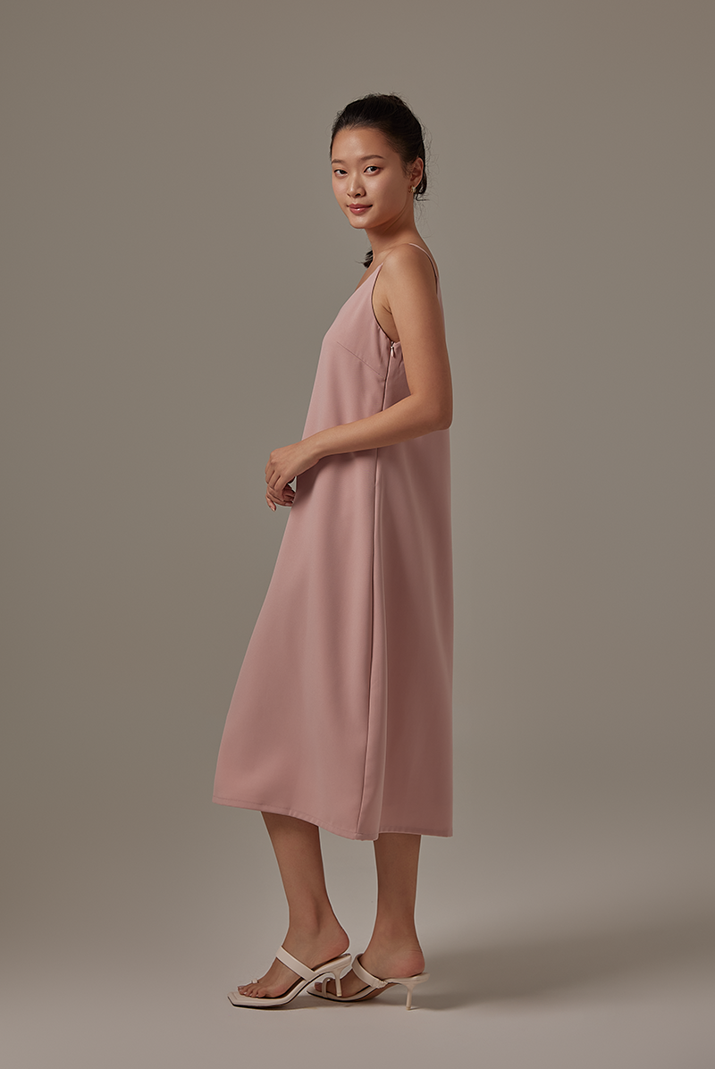 Vrenna Midi Slip Dress in Blush
