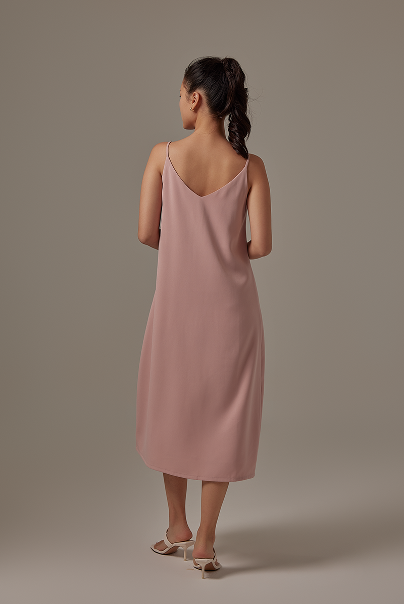 Vrenna Midi Slip Dress in Blush