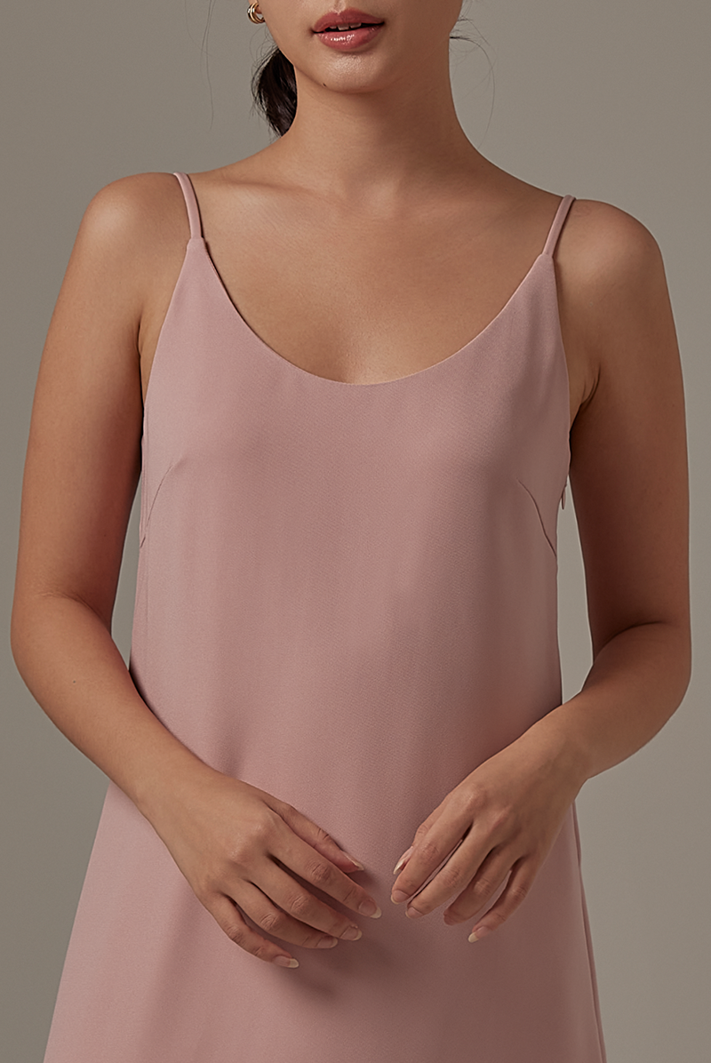 Vrenna Midi Slip Dress in Blush