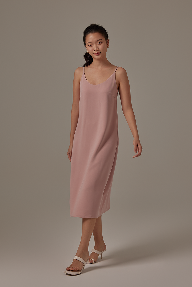 Vrenna Midi Slip Dress in Blush