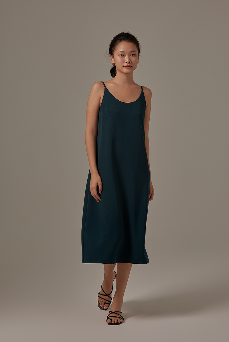 Vrenna Midi Slip Dress in Pine