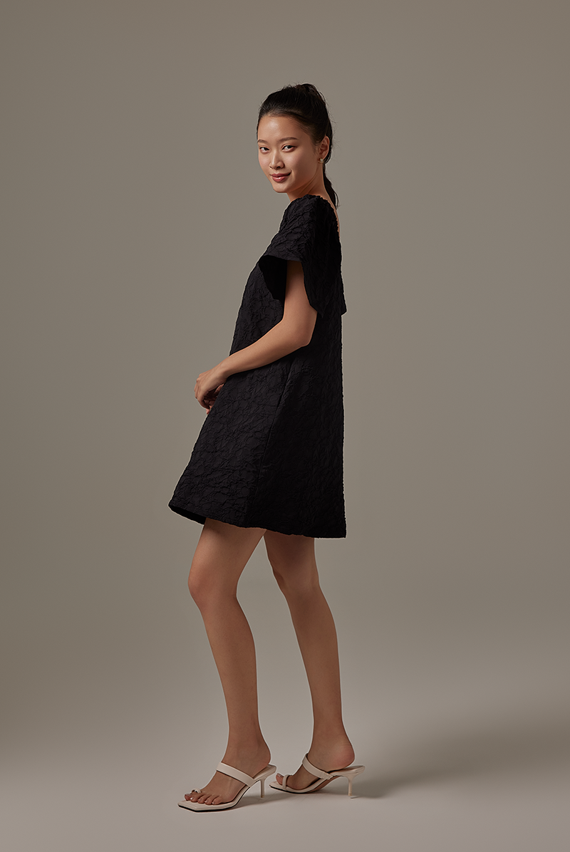Delany Embroidered Dress in Black
