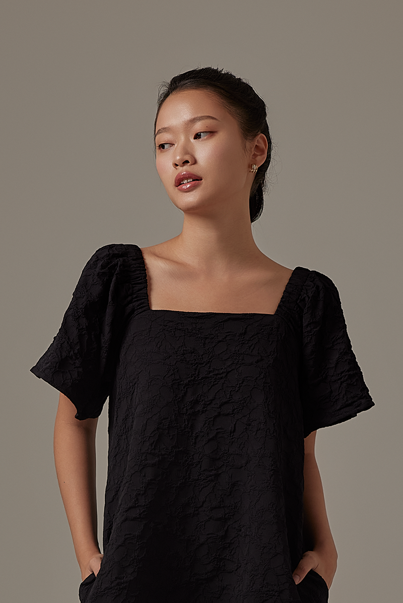 Delany Embroidered Dress in Black
