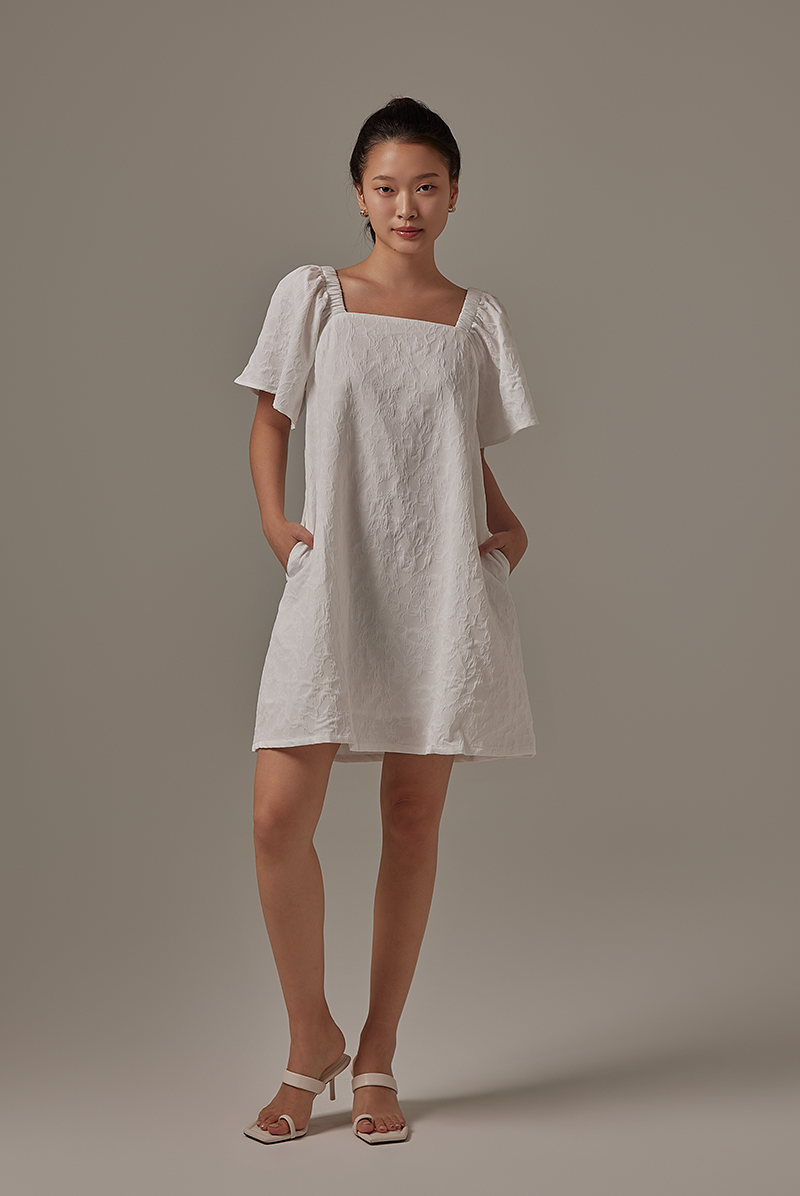 Delany Embroidered Dress in White
