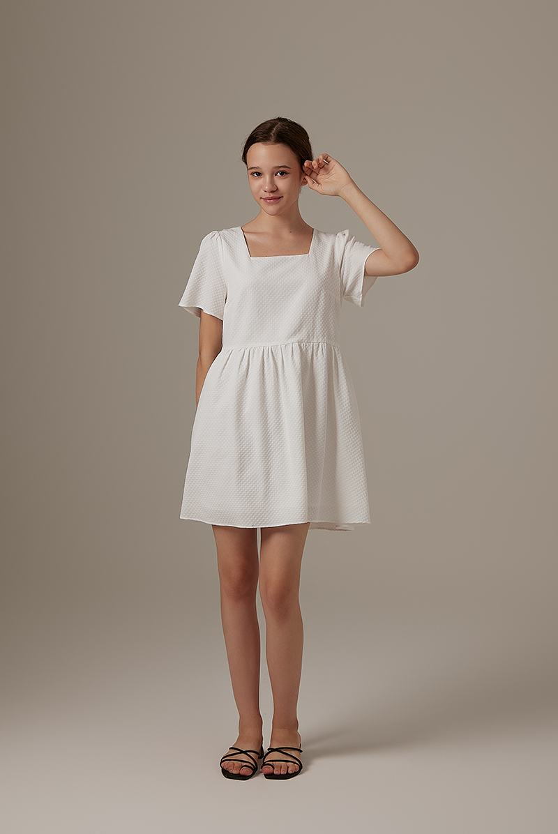 Jeradine Babydoll Dress in White