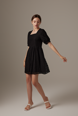 Sheena Floral Embroidered Dress in Black