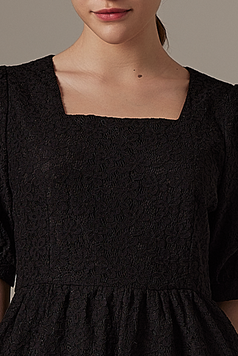 Sheena Floral Embroidered Dress in Black
