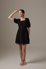Sheena Floral Embroidered Dress in Black