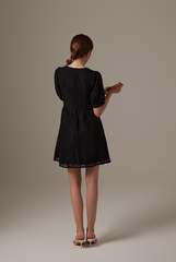 Sheena Floral Embroidered Dress in Black