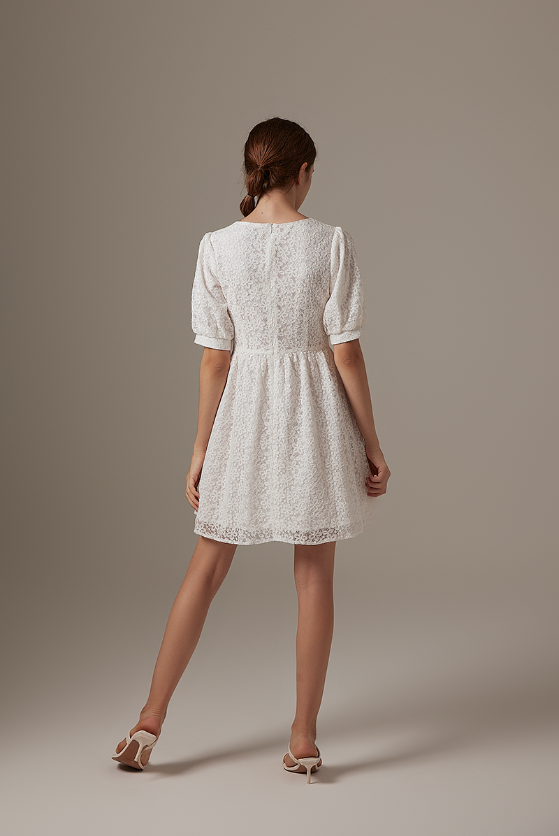 Sheena Floral Embroidered Dress in White