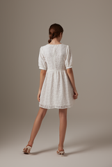 Sheena Floral Embroidered Dress in White