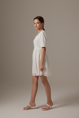 Sheena Floral Embroidered Dress in White