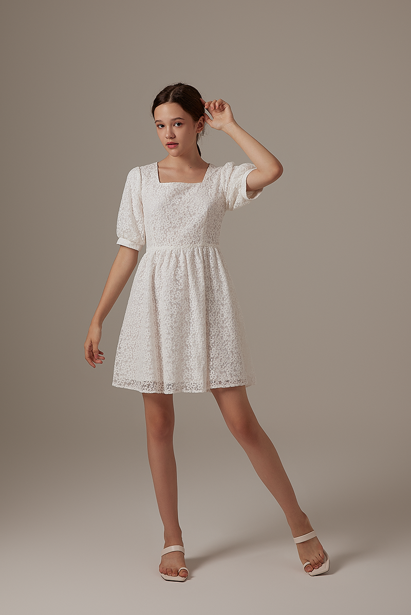 Sheena Floral Embroidered Dress in White