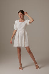 Sheena Floral Embroidered Dress in White