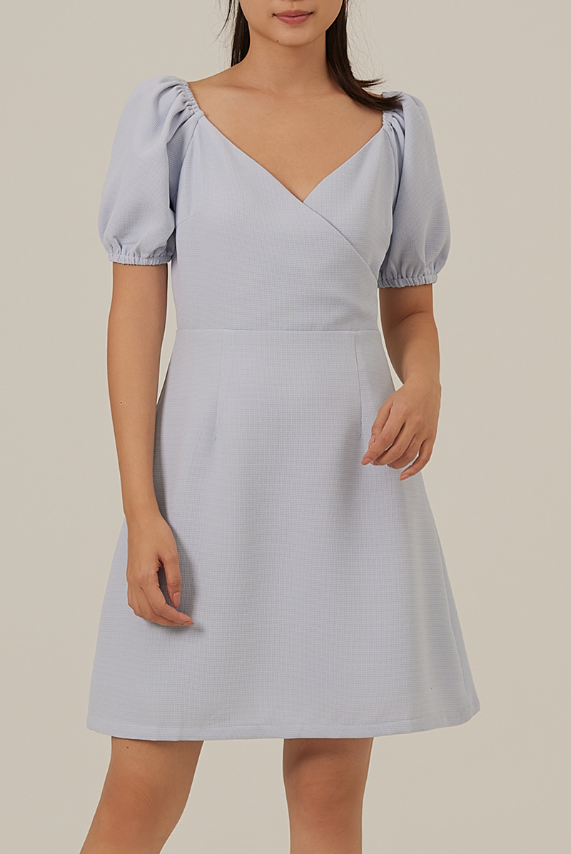 Halle Bubble Sleeve Dress in Baby Blue