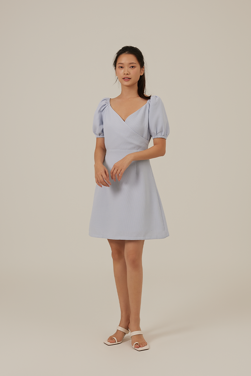 Halle Bubble Sleeve Dress in Baby Blue