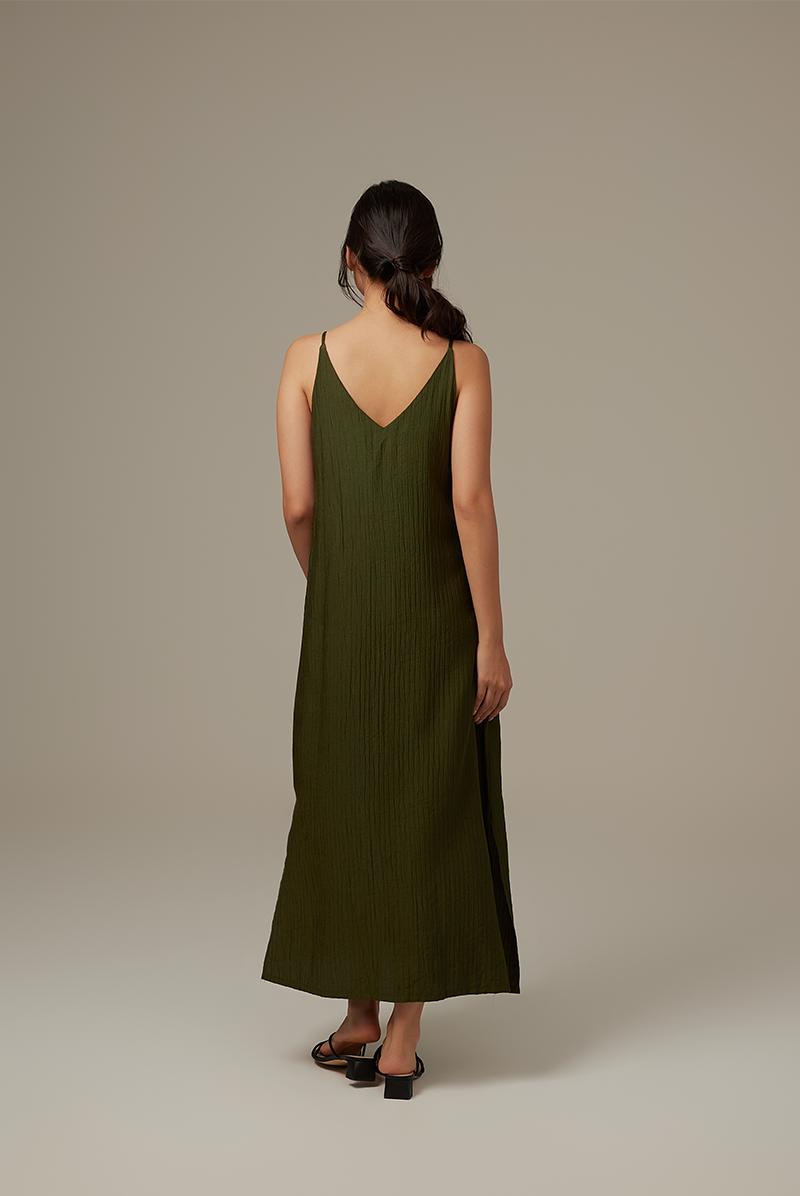 Annette V-neck Slip Dress in Army Green