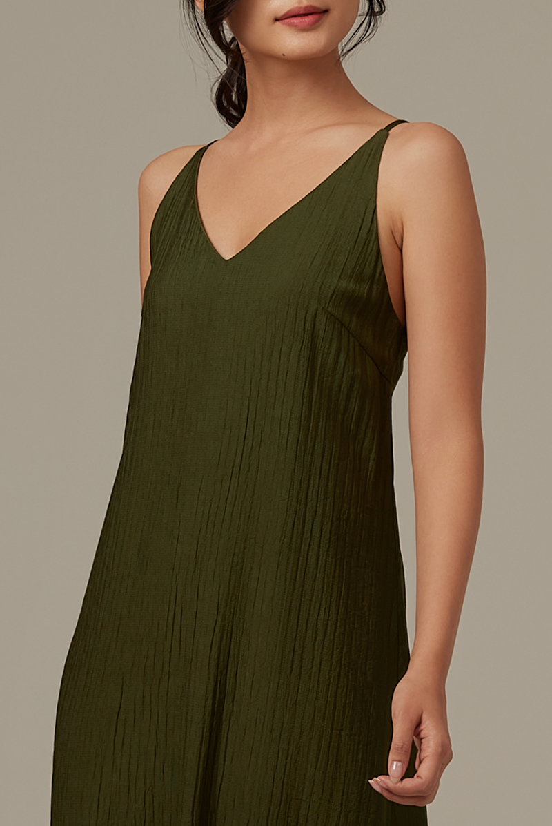 Annette V-neck Slip Dress in Army Green