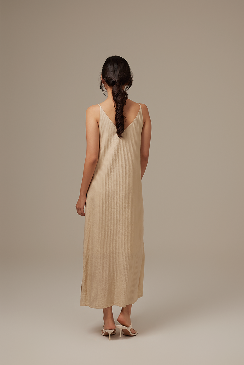 Annette V-neck Slip Dress in Beige