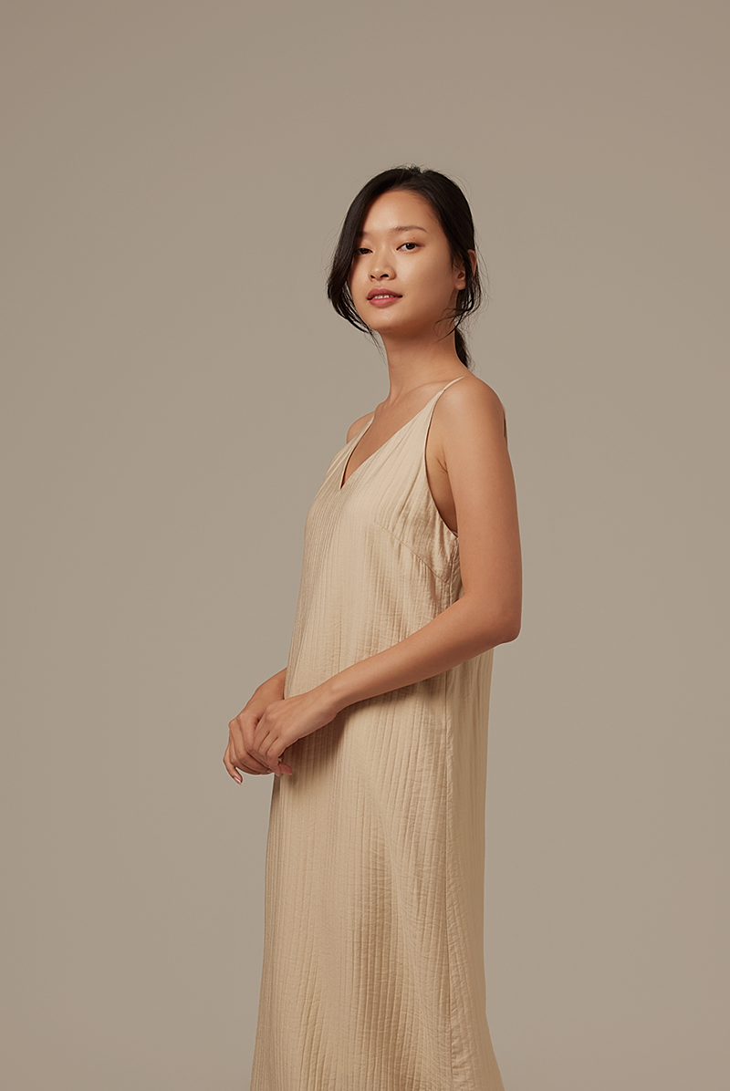 Annette V-neck Slip Dress in Beige