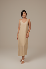 Annette V-neck Slip Dress in Beige