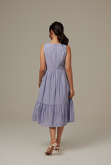 Nana V-Neck Tiered Dress in Dusty Blue