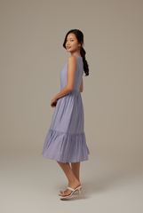 Nana V-Neck Tiered Dress in Dusty Blue