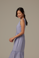 Nana V-Neck Tiered Dress in Dusty Blue