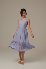 Nana V-Neck Tiered Dress in Dusty Blue