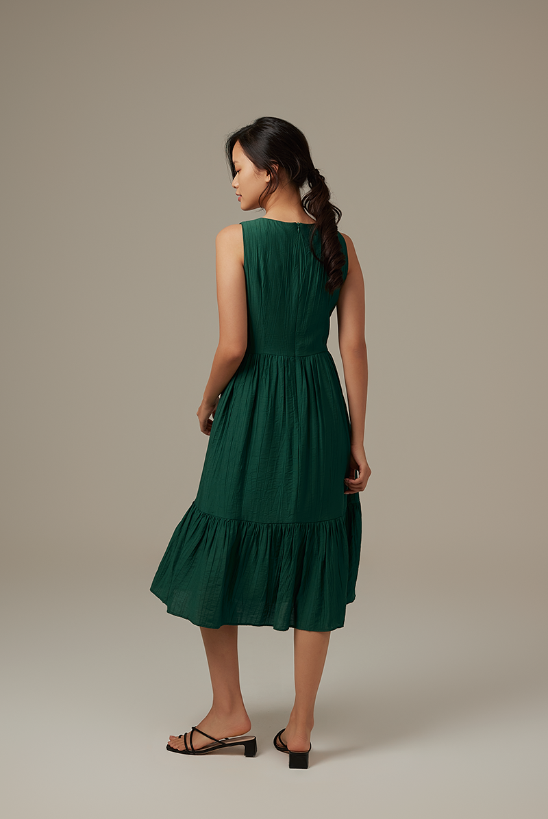 Nana V-Neck Tiered Dress in Forest