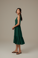 Nana V-Neck Tiered Dress in Forest