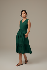 Nana V-Neck Tiered Dress in Forest
