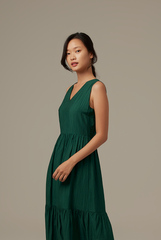 Nana V-Neck Tiered Dress in Forest