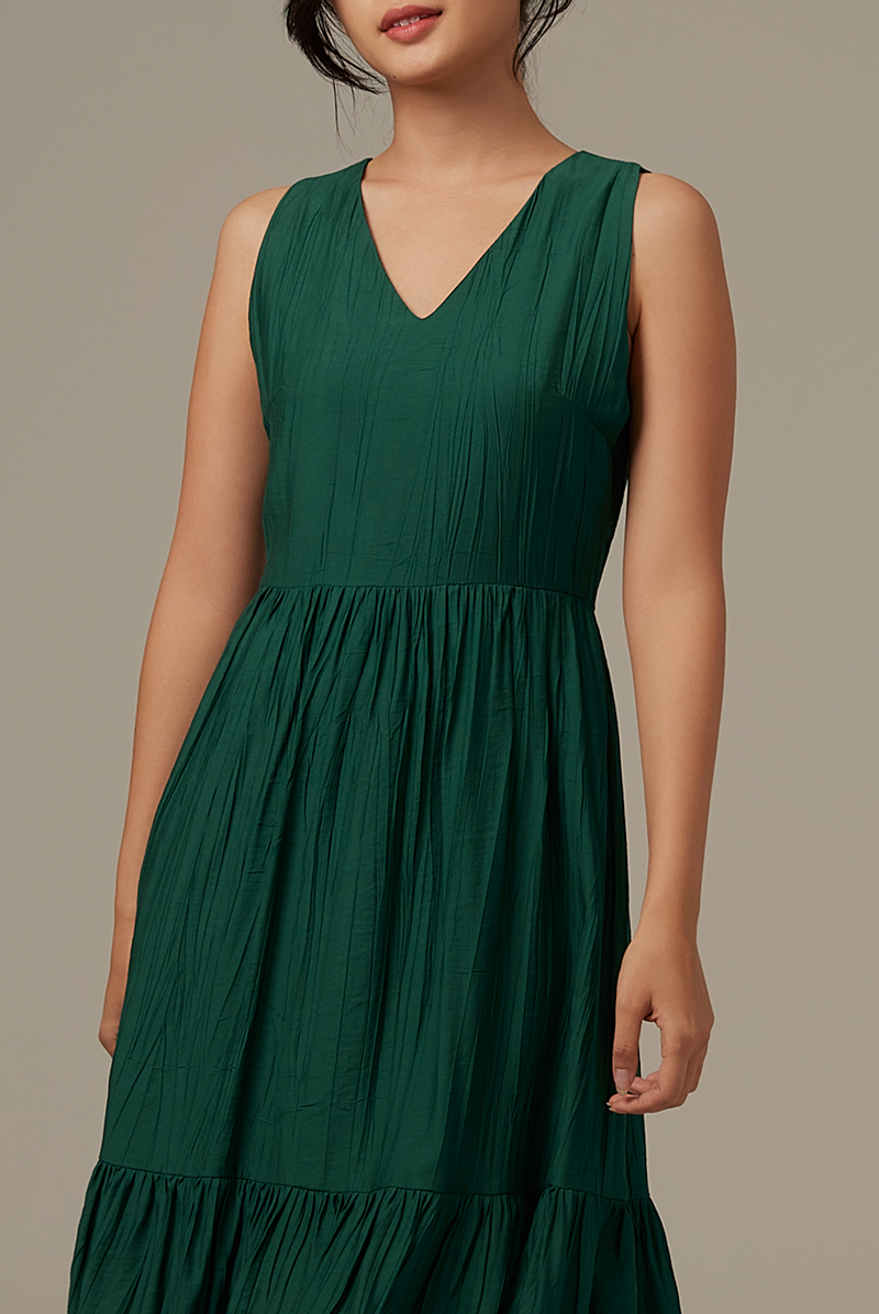 Nana V-Neck Tiered Dress in Forest